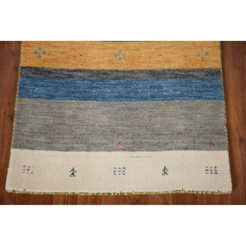 Striped Gabbeh Indian Rug Handmade Wool Carpet - 2'7"x 4'11"