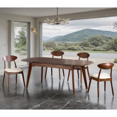 Furniture of America Abigail VII Mid-Century Modern 5-Piece Rich Walnut Solid Wood 79-inch Extendable Dining Set