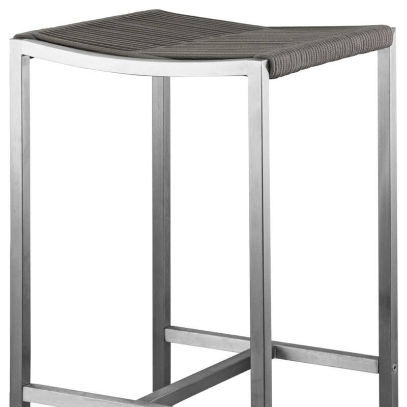 Brown Iron Rectangular Backless Bar Stools Set of 4 with Silver Stainless Steel Frame - 14” x 14” x 28” (D x W x H)