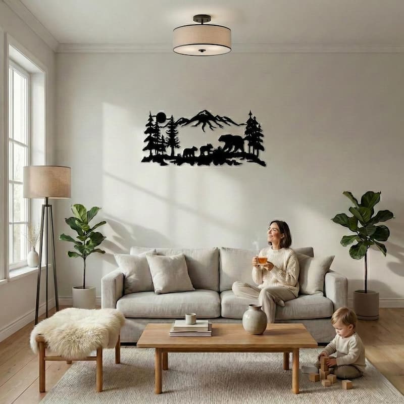 Bear Metal Wall Decor for Home and Outside - Wall-Mounted Geometric Wall Art Decor