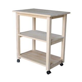 Unfinished Solid Parawood Microwave Kitchen Cart