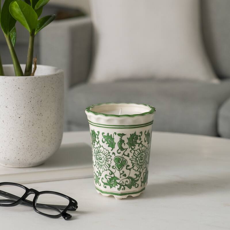 Modern Chinoiserie Ceramic Candle - Jasmine Scented Candle - 5.0"