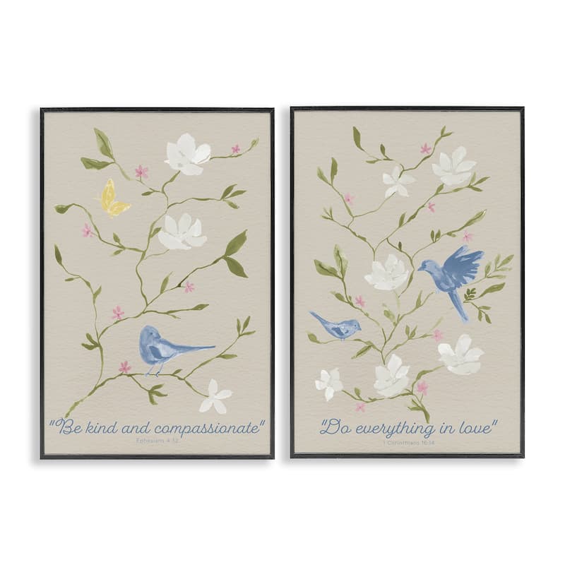 Stupell Floral Comforting Proverbs Framed Giclee Art Design By Lucille Price (Set of 2) - 16 x 24 - Black