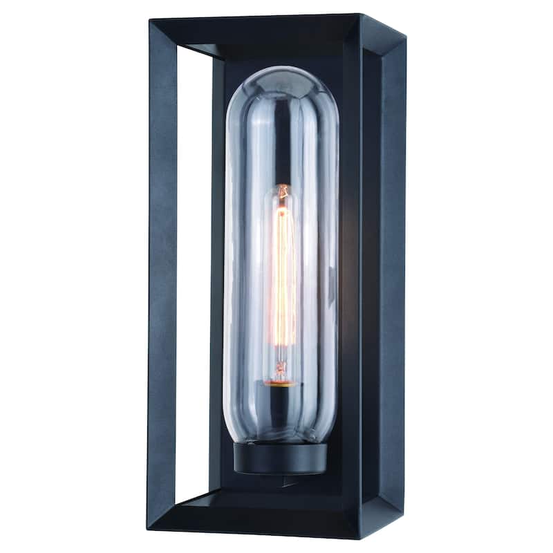 Pullman 1 Light Black Modern Industrial Outdoor Wall Sconce Clear Glass - 6.5-in W x 15.5-in H x 6.75-in D