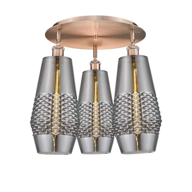 Innovations Lighting Windham - 3 Light 19" Flush Mount - Smoked/Antique Copper