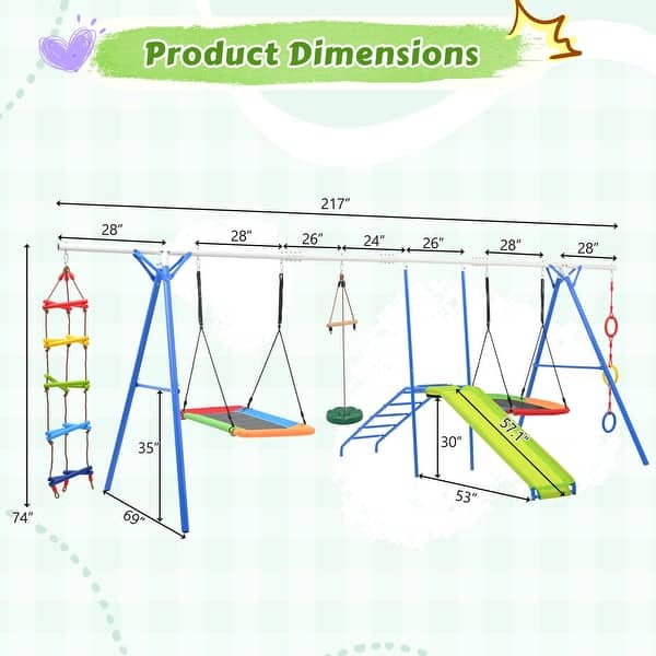 6-in-1 Outdoor Backyard Kids Swing Set Playground Playset with Slide