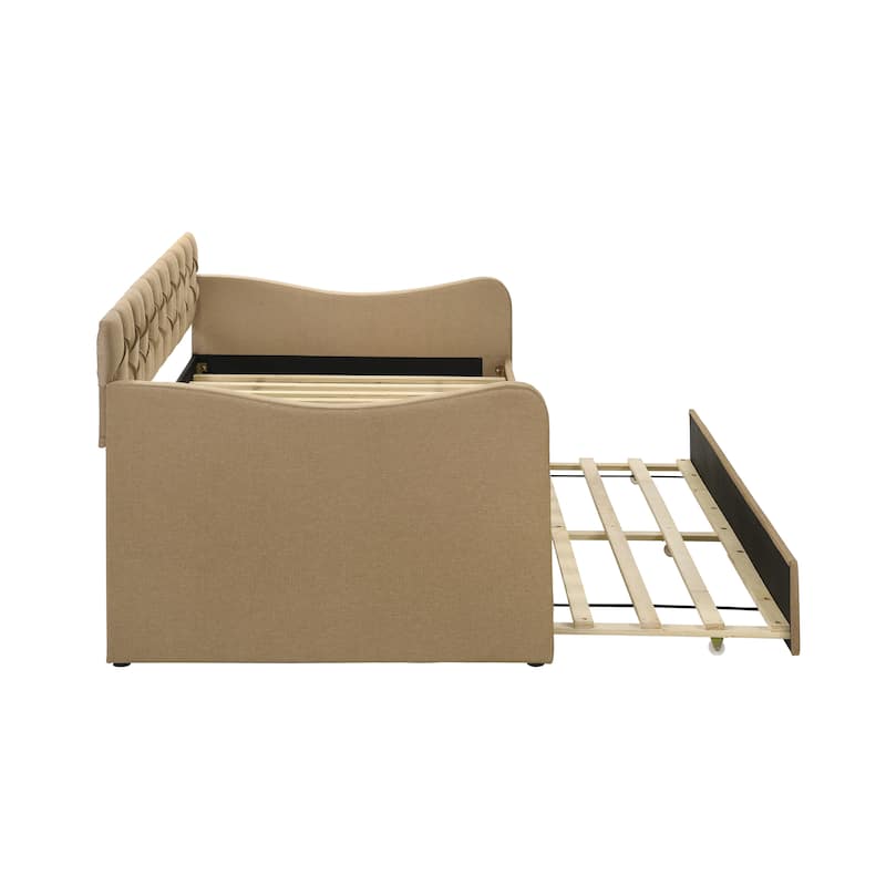 Exodel Contemporary Twin Upholstered Tufted Day Bed with Trundle by Furniture of America