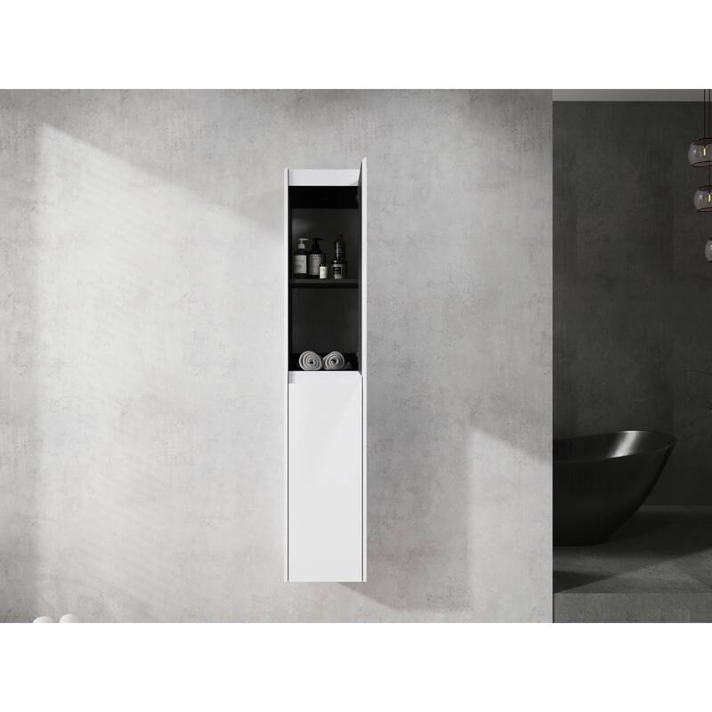 Modern Wall-Mounted Bathroom Side Cabinet with Soft-Close Doors, Floating Design, 6 Storage Compartments, 12-Inch Width