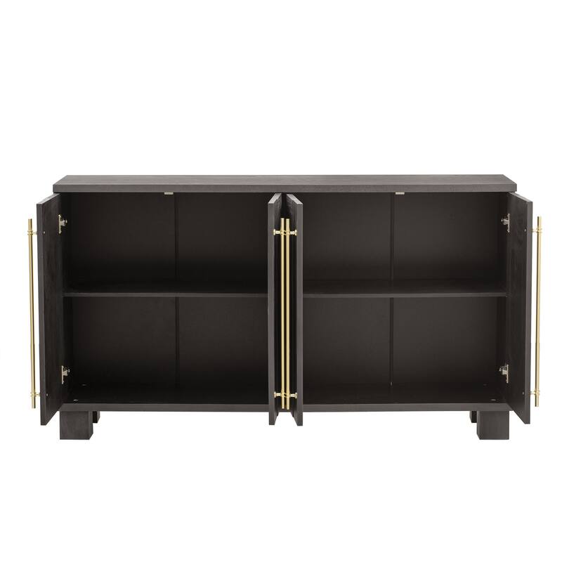 Wood Sideboard with Adjustable Shelves and Gold Handles