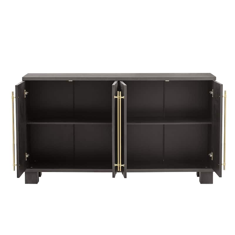 Wood Traditional Style Sideboard with Adjustable Shelves and Gold Handles for Kitchen, Dining Room and Living Room