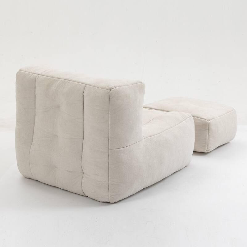 Velvet Floor Bean Bag Lounge Recliner Chair & Ottoman Set