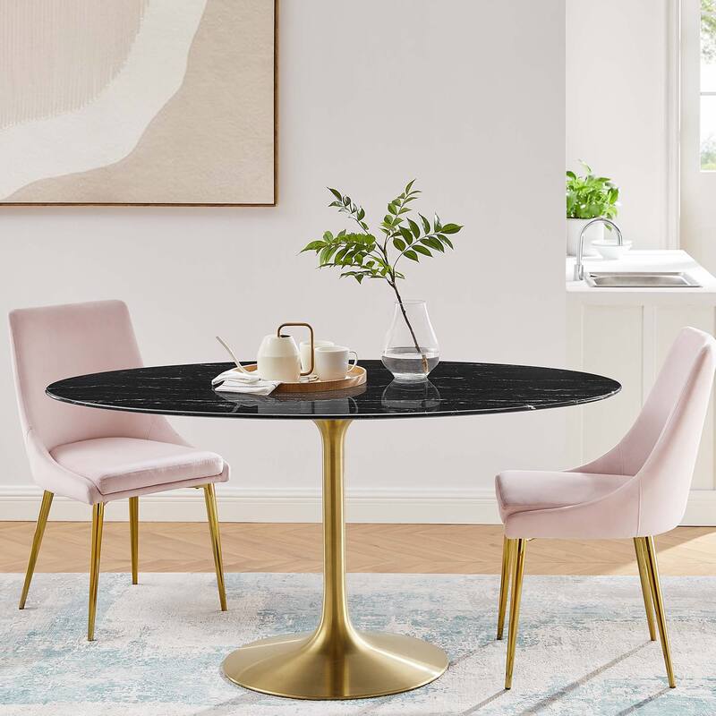 Lippa Oval Artificial Marble Dining Table - Gold Black - 60