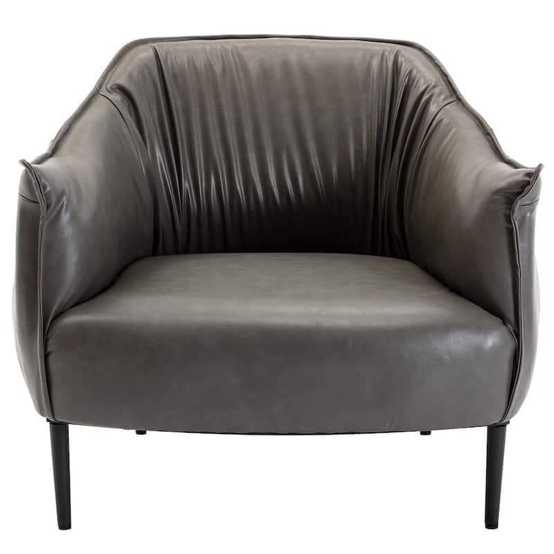 KINWELL 33" Wide Faux Vegan Leather Upholstery Barrel Chair