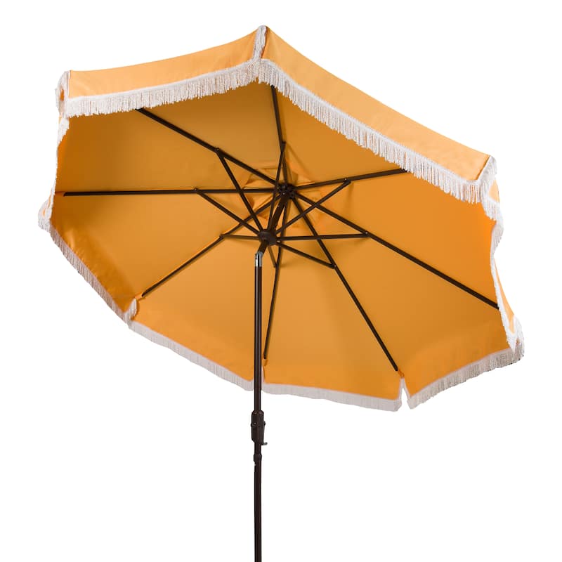 SAFAVIEH Ronette Fringe 9 Ft Crank Outdoor Umbrella