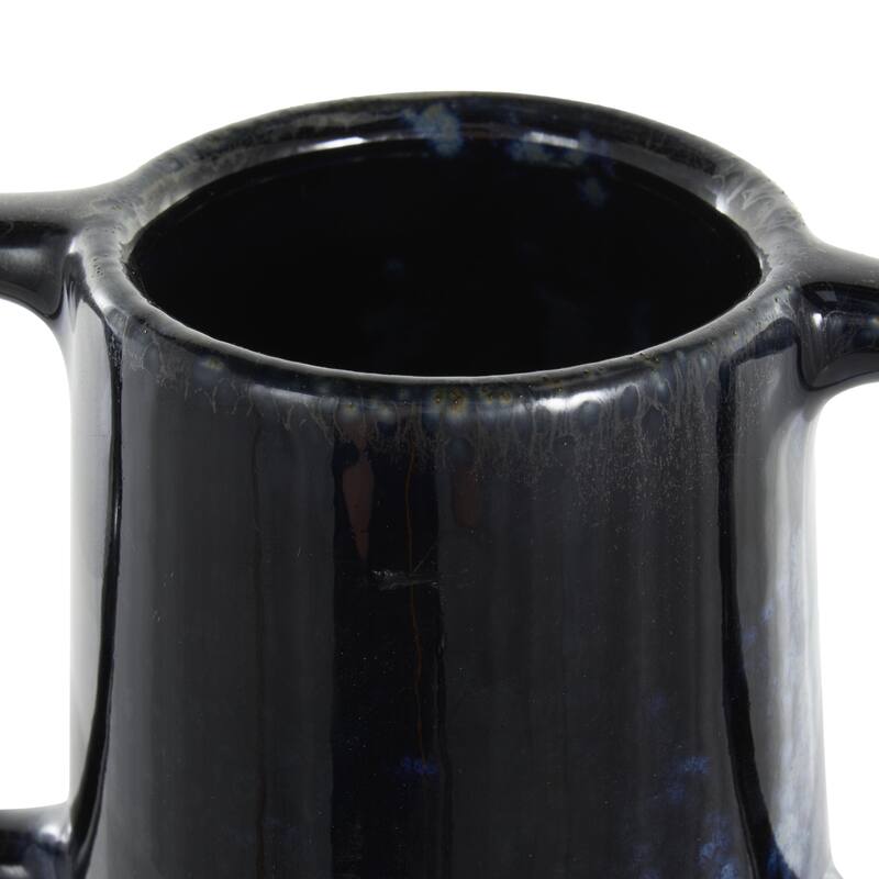 Ceramic Textured Cone Decorative Vase with Curved Handles - Dark Blue - Roche River Decor