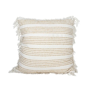 Foreside Home & Garden Tan Border Stripe 18x18 Hand Woven Filled Pillow