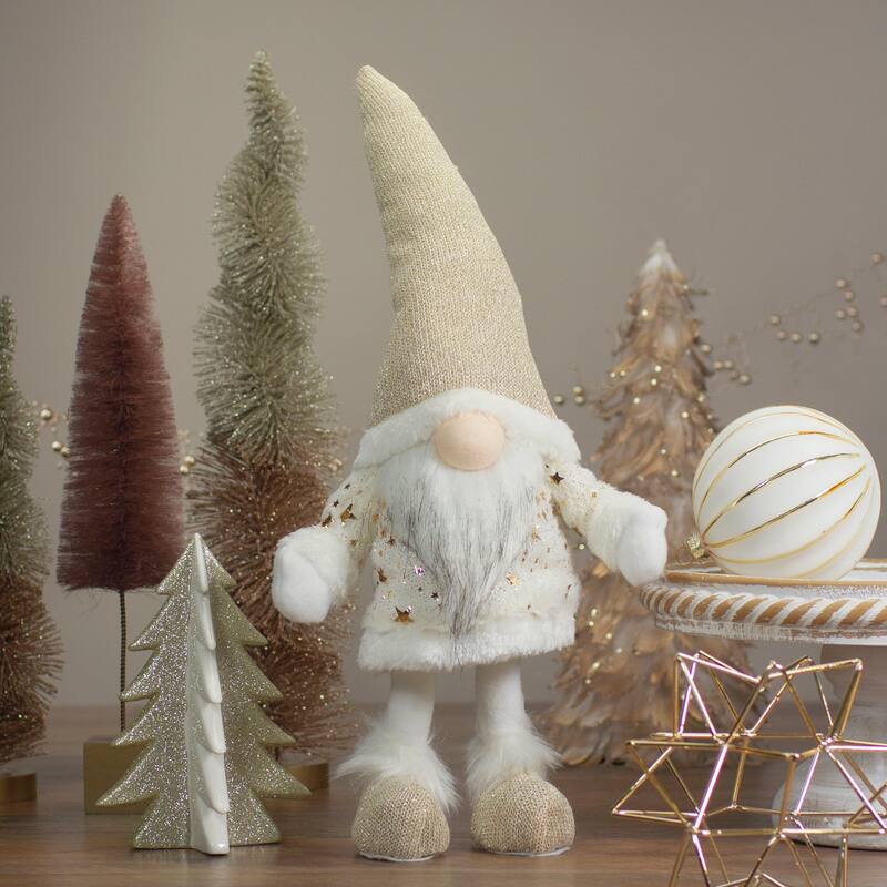 17" Ivory and Gold Christmas Gnome Tabletop Decoration