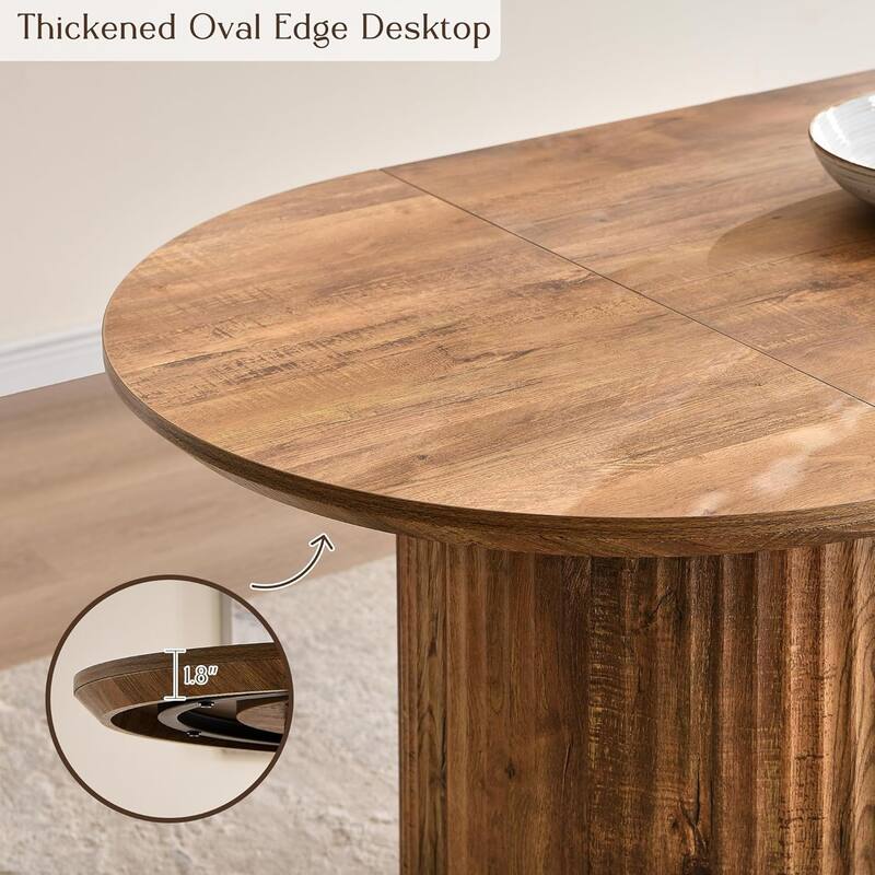 Modern 63" Fluted Oval Dining Table, Thick Edge Semicylindrical Base - N/A