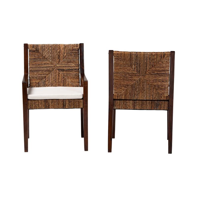 Cordoba Bohemian Natural Seagrass and Mahogany Wood 2-Piece Dining Chair