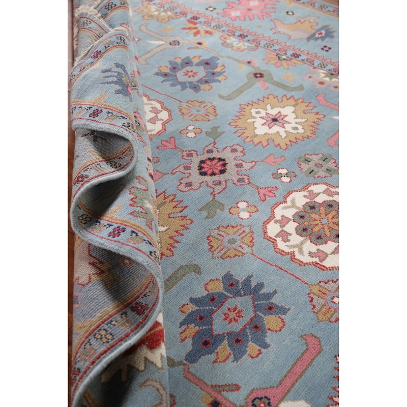Light Blue Oushak Area Rug Hand-Knotted Oriental Wool Carpet - 8'3"x 9'10"