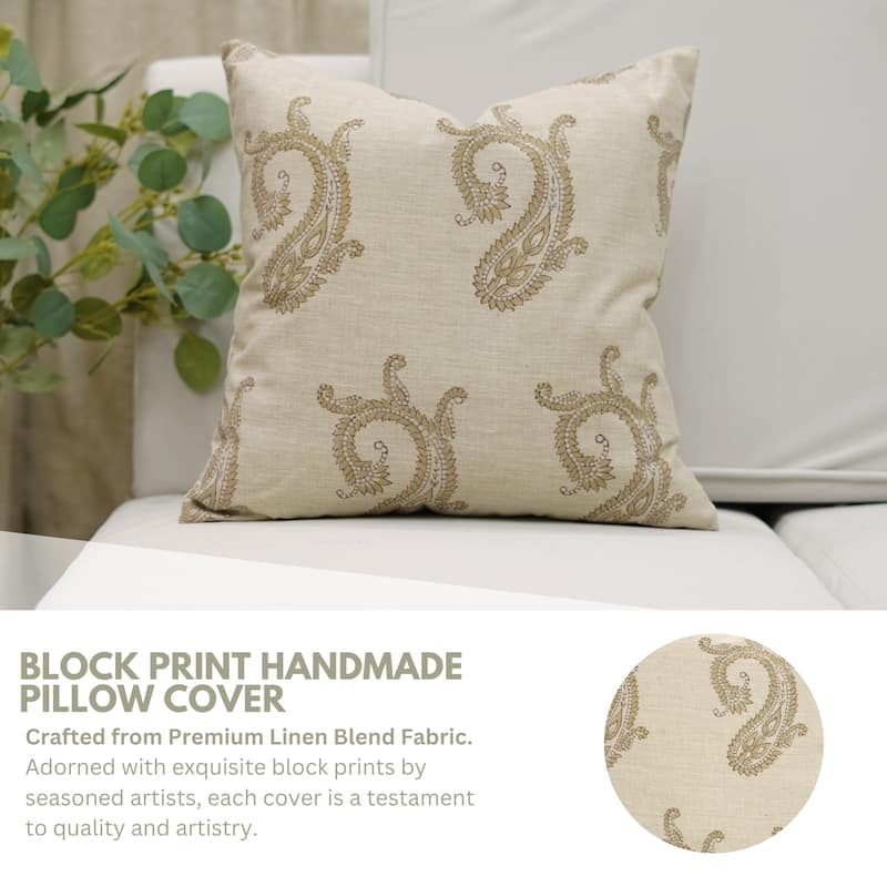 Fabdivine Soft Linen Cushion Cover Floral Block Print for Farmhouse Mustard Living Room or Office Décor, Banke Bihari