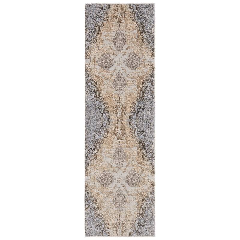 Grand Bazaar Neoma Machine Made Medallion Traditional Area Rug - 2'6" x 8' - Silver/Tan/Gray