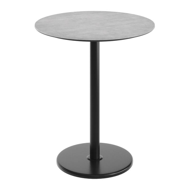 Commercial HPL Tabletop with Bar Height Round Base - 36"W x 36"D x 42"H - Gray Faux Concrete/Black Base