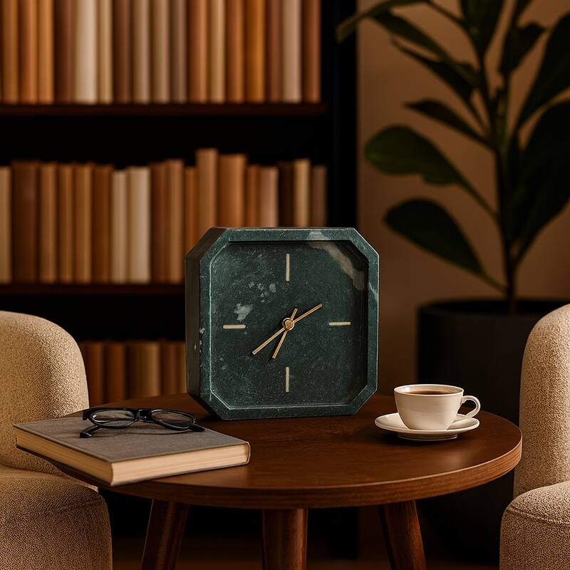 Modern Glam Marble & Stone Clock for Home Decor - Green - 8.0"