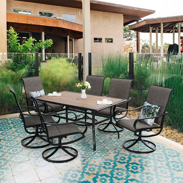 MFSTUDIO 7-Piece Patio Dining Set, 60"x38" Rectangle Wood ...