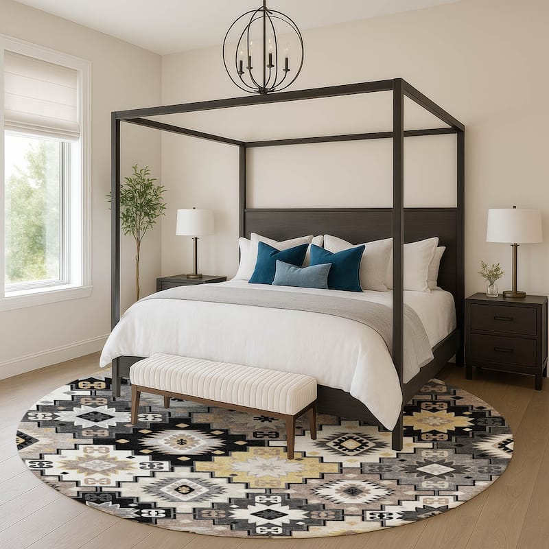 Premium Washable Super Soft Southwest Tribal Mayfield Rug - Black - 8' x 8'