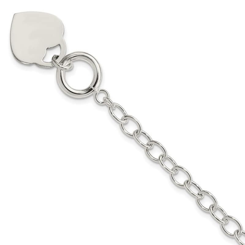 Curata 925 Sterling Silver 7.5" Polished Engravable Heart Tag Oval Link Toggle Bracelet