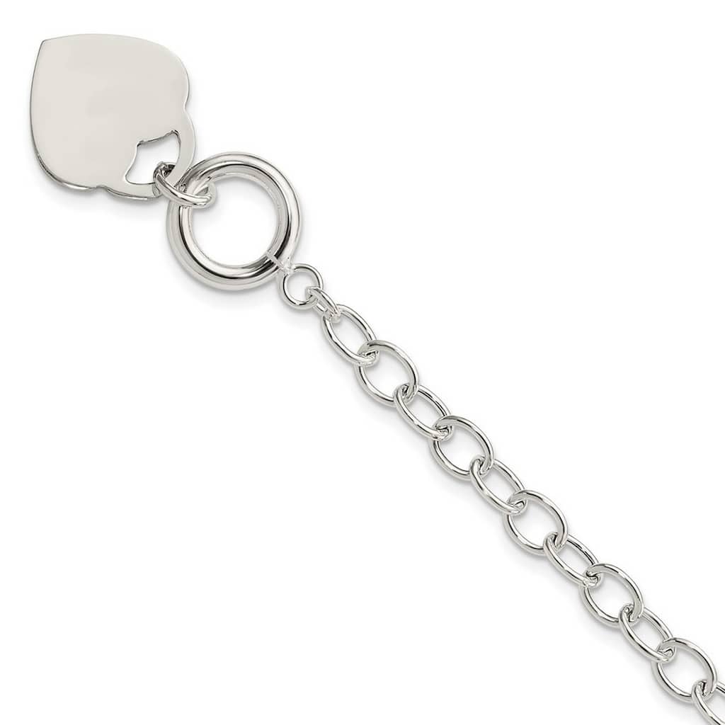 Curata 925 Sterling Silver 7.5" Polished Engravable Heart Tag Oval Link Toggle Bracelet