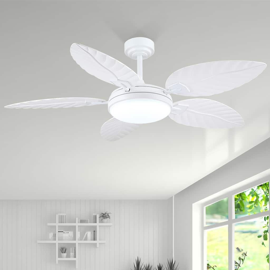 52" Palm Leaf Waterproof Tropical Ceiling Fan with Light and Remote,Indoor and Outdoor Ceiling Fan,for Farmhouse - 52 Inches