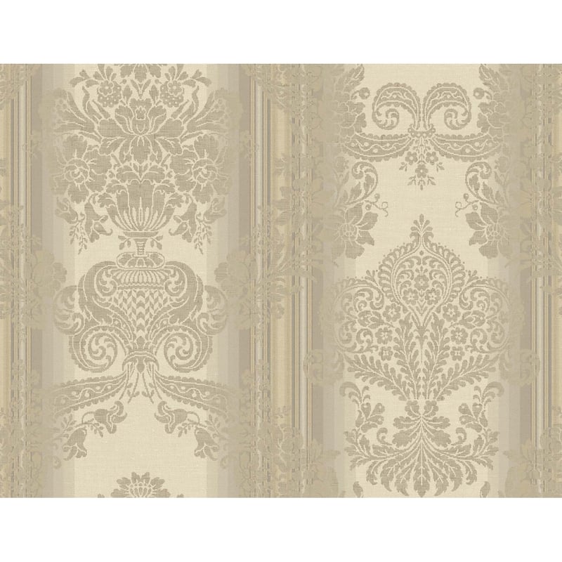 Seabrook Designs Pinnok Striped Damask Unpasted Wallpaper - 27 in. W x 27 ft. L - Taupe & Metallic Pearl