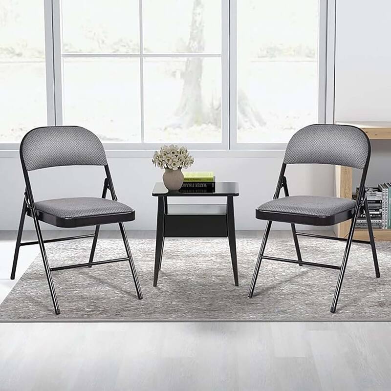 Set of 2 Folding Chairs Fabric Upholstered Padded Seat Metal Frame