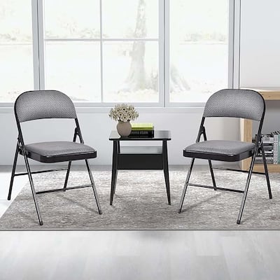 Set of 2 Folding Chairs Fabric Upholstered Padded Seat Metal Frame