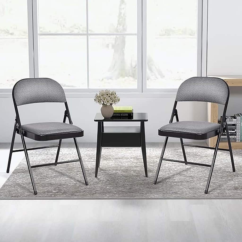 Set of 2 Folding Chairs Fabric Upholstered Padded Seat Metal Frame