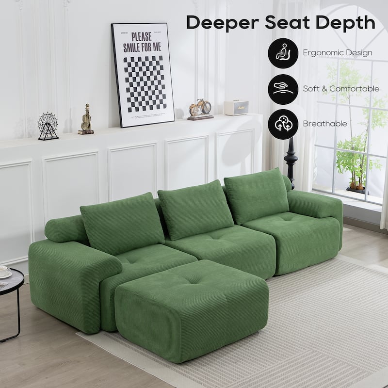 Corduroy Modular Sleeper Sofa Bed with Ottoman, L-shaped Sectional Couches for Living Room with Memory Foam and Steel Frame