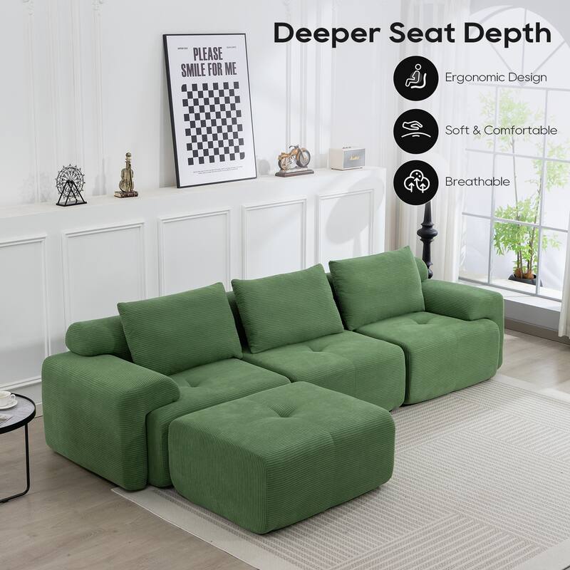 L-Shaped Modular Sectional Sofa, Corduroy Convertible Sectional Sofa Bed, Compression Sofa with Memory Foam & Steel Frame