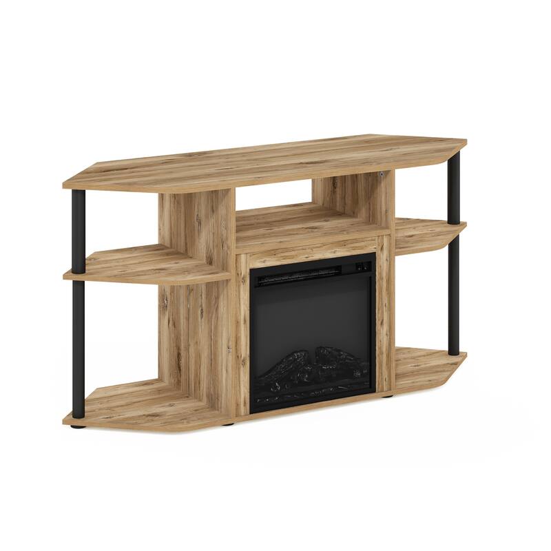Furinno Jensen Open Storage Corner Fireplace TV Entertainment Center with Plastic Poles for TV up to 55 Inch