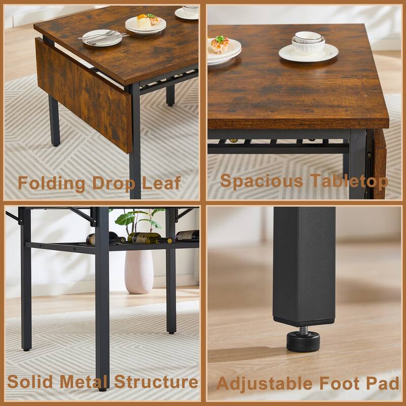 Modern Industrial 63.2'' Extendable Dining Table w/Drop Leaf, Seats 6