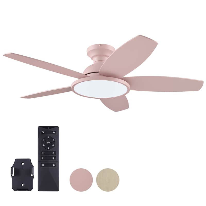 5 - Blade Low Profile Flush Mount Modern Ceiling Fan with LED Light and Remote