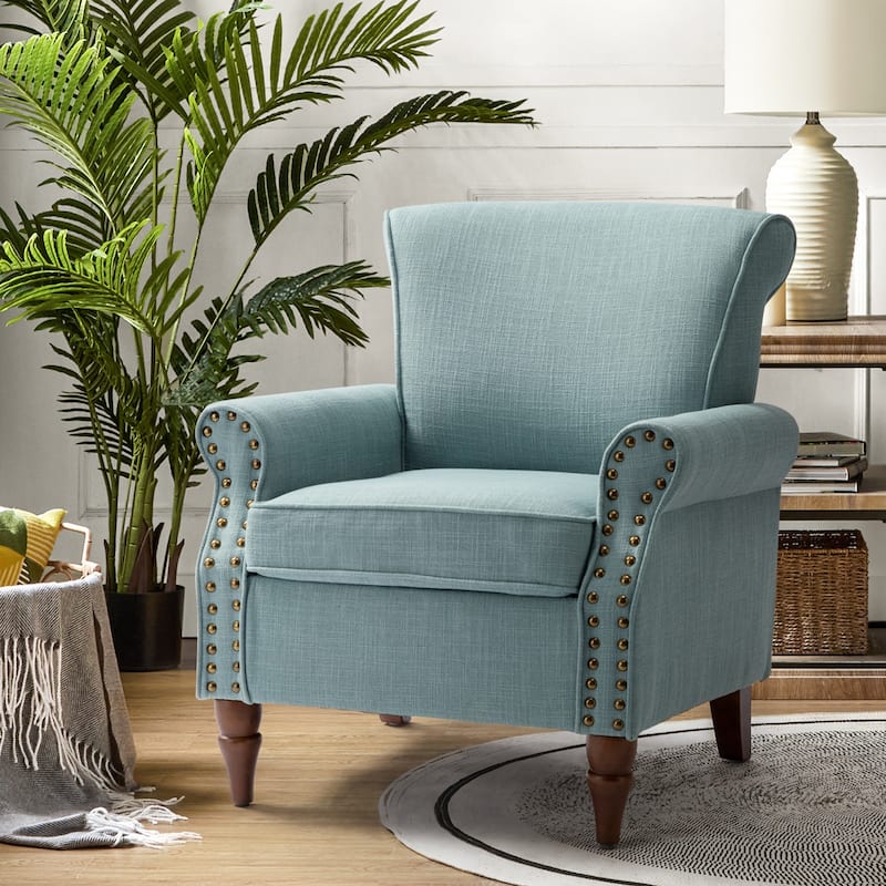 Nyctelius Upholstered Comfy Accent chair with Classic Turned Wooden Legs and Nailhead Trim by HULALA HOME