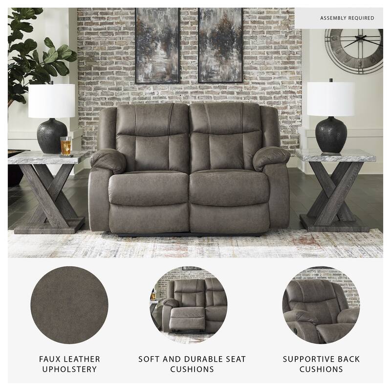 Signature Design by Ashley First Base Gunmetal Reclining Loveseat - 61"W x 40"D x 41"H