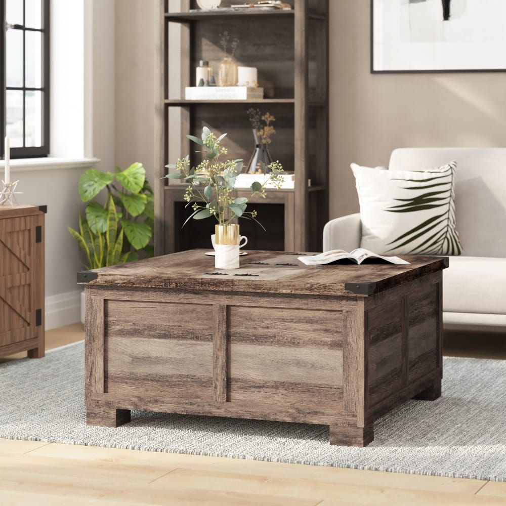 Modern Farmhouse Coffee Table with Hidden Interior Storage