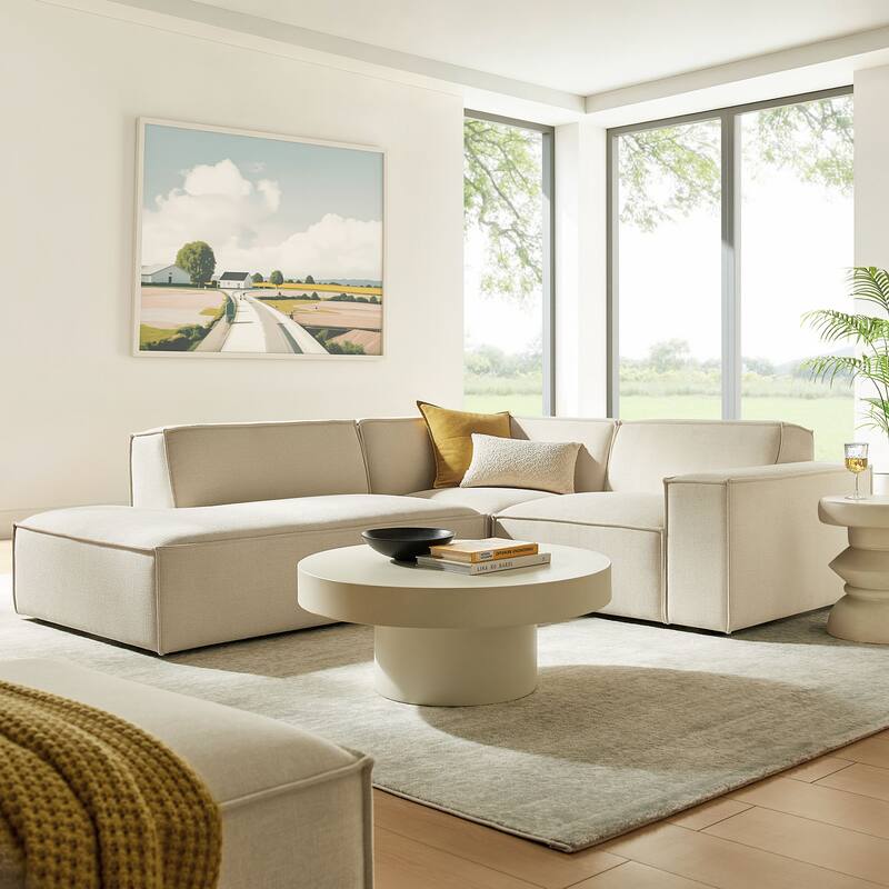 Restore 3-Piece Performance Fabric Upholstered Modular L-Shaped Sectional Sofa - Ecru