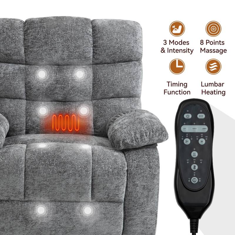 Oversized Dual Motors Infinite Position Power Lift Recliner with 8 Point Massage and Lumbar Heating, Power Remote