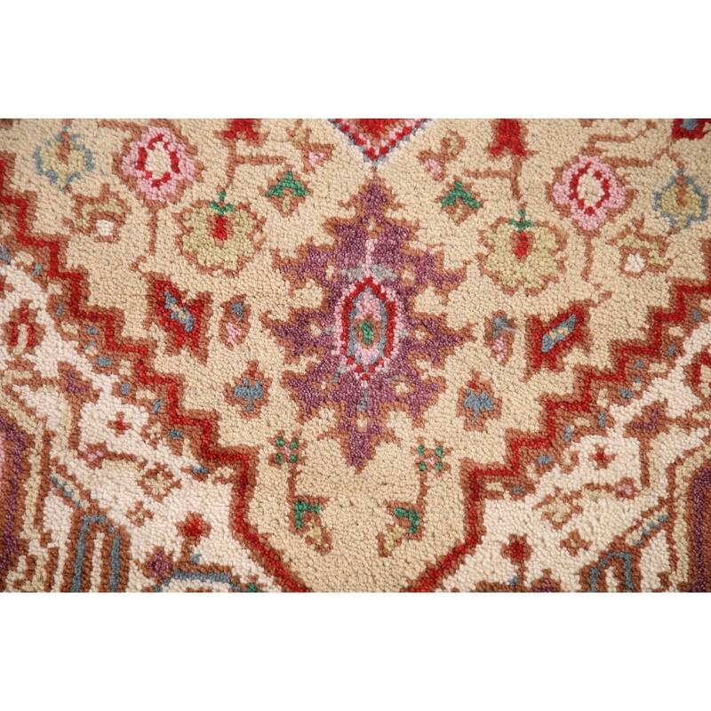 Geometric Beige Heriz-Serapi Foyer Rug Hand-Knotted Wool Carpet - 3'0" x 5'1"