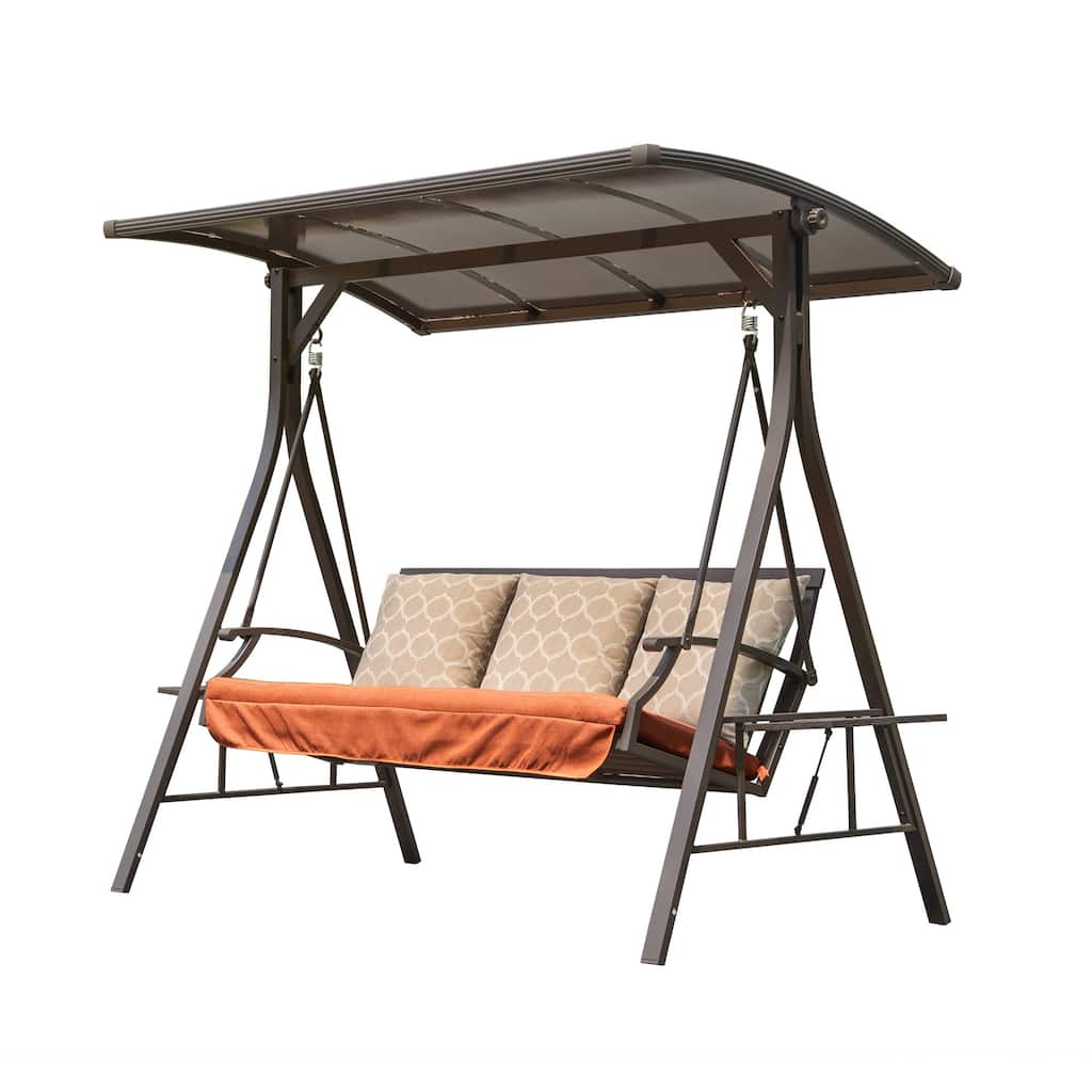 DOMI 3-Person Patio Porch Swing with Adjustable Canopy, Sunbrella Cushions