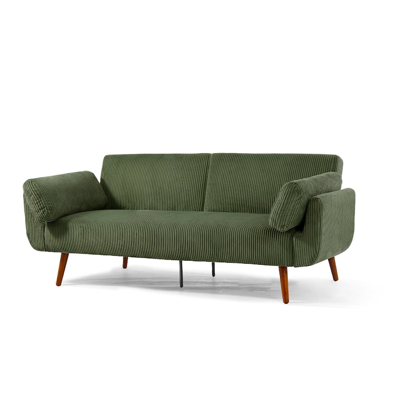 73.5 Inch Futon Sofa Bed Convertible Upholstered Couch Sleeper - Green